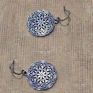 Women's Silver Plated Round Filigree Design Drop Earrings - Small